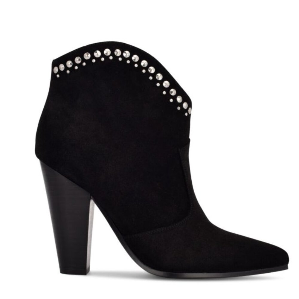 NEW Nine West Sera Black Suede Dress Booties Studded SZ-8
